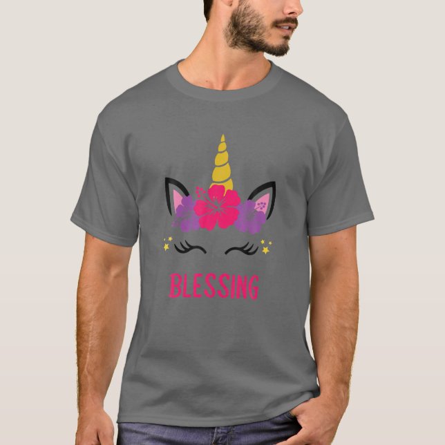 BLESSING Personlig Unicorn Ansikte T Shirt (Framsida)