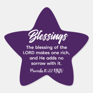 Blessings Bible Verse Lila Christian Faith Stjärnformat Klistermärke
