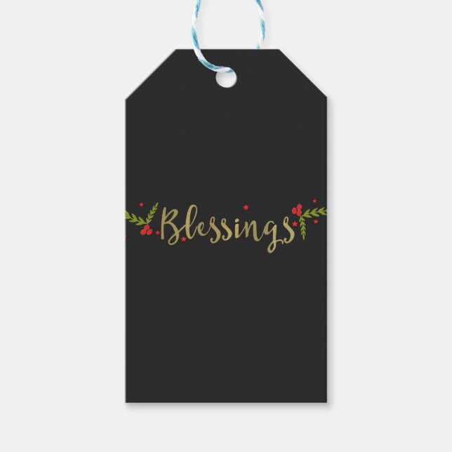Blessings Black Guld & Red jul-Helgdag-favoriter Presentetikett (Framsidan)