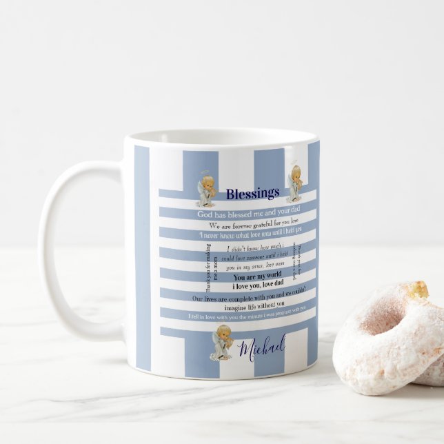Blessings Blue & White Stripe Mug Kaffemugg (Med munk)