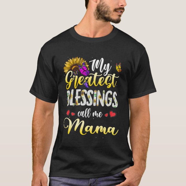 Blessings Call Me Mama Butterfly Heart and Themed  T Shirt (Framsida)
