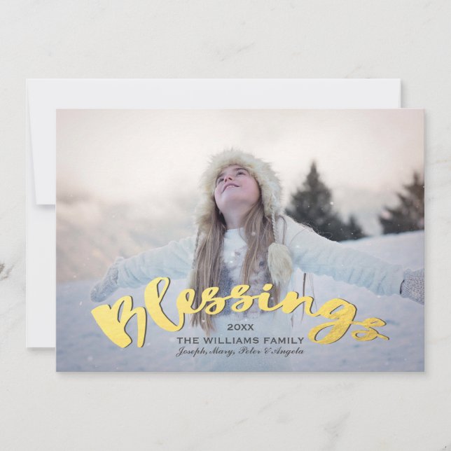 Blessings Faux Guld-skript, Helgdag Julfoto Julkort (Framsida)