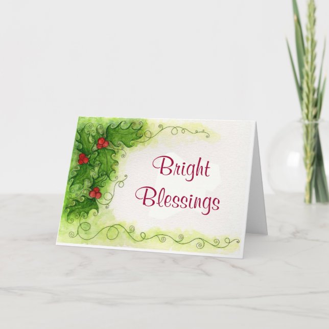 Blessings Holly Card Helgkort (Framsida)