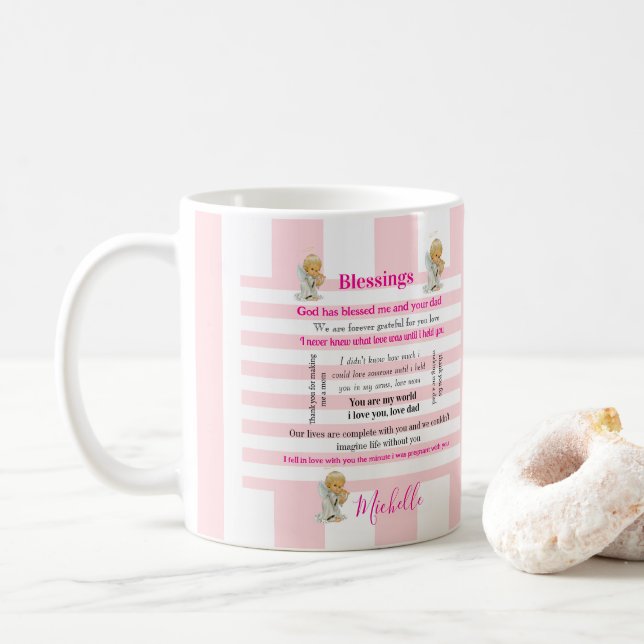 Blessings Pink & White Stripe Mug Kaffemugg (Med munk)
