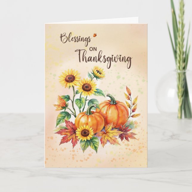 Blessings Religious Thanksgiving Sunflowers  Kort (Framsida)