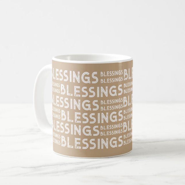 Blessings Typografiska Gift White- och Beige Tones Kaffemugg (Framsida vänster)