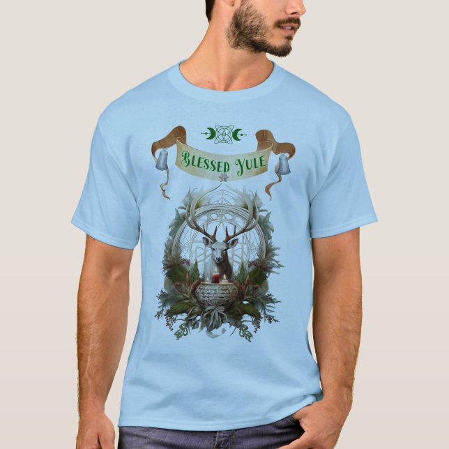 Blessings Winter Solstice Yule Stag T Shirt (Framsida)