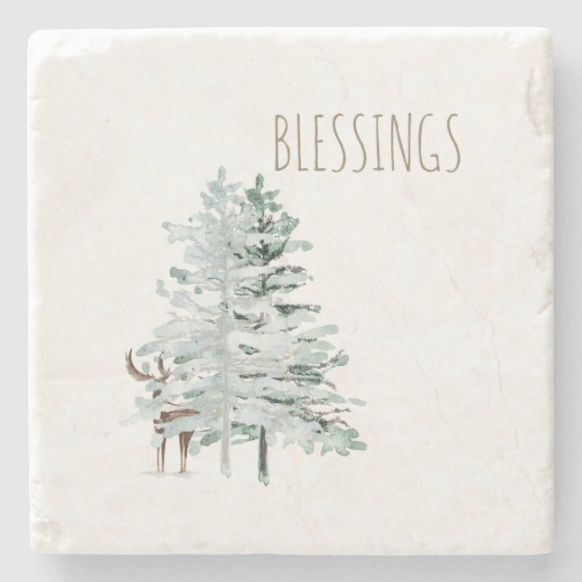 Blessings Woodland Träd & Hjort Stenunderlägg (Framsidan)