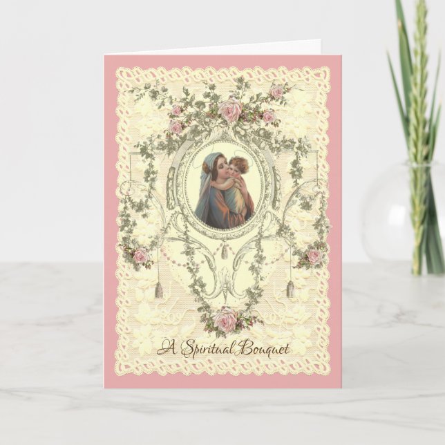 Blet Virgin Mary Andlig Bouquet Prayers Card Kort (Framsida)