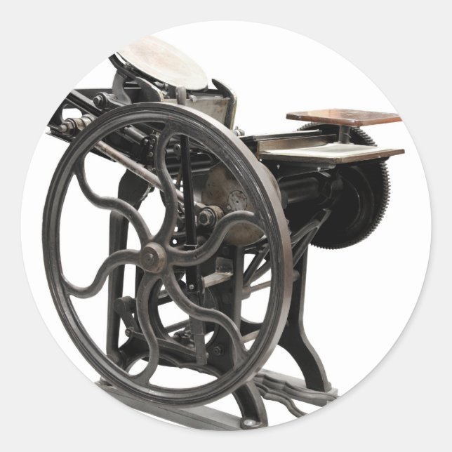 bletpress-maskin, rund klistermärke (Framsida)