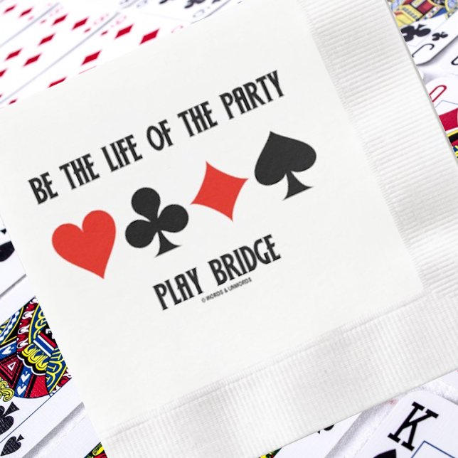 Blev livet för Party-spelkortet Kostym Pappersservett (Paper napkin featuring 4 card suits + bridge advice for your next bridge-themed event!)