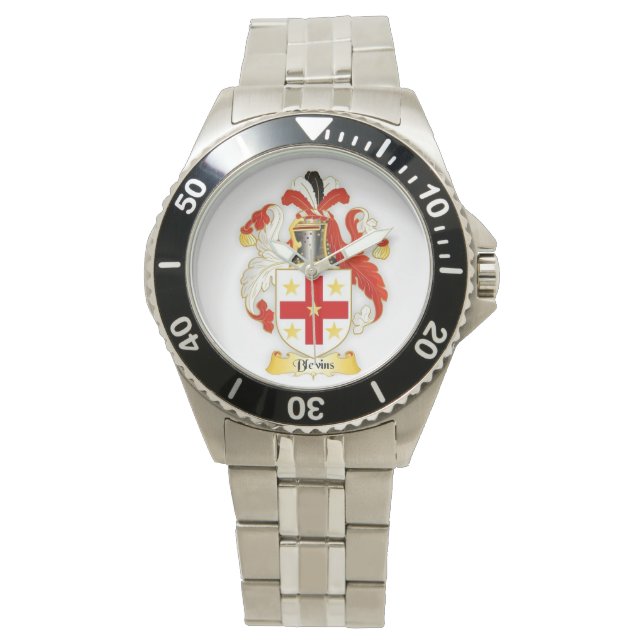 Blevins Family Crest Manar Stainless Steel Watch Armbandsur (Framsida)