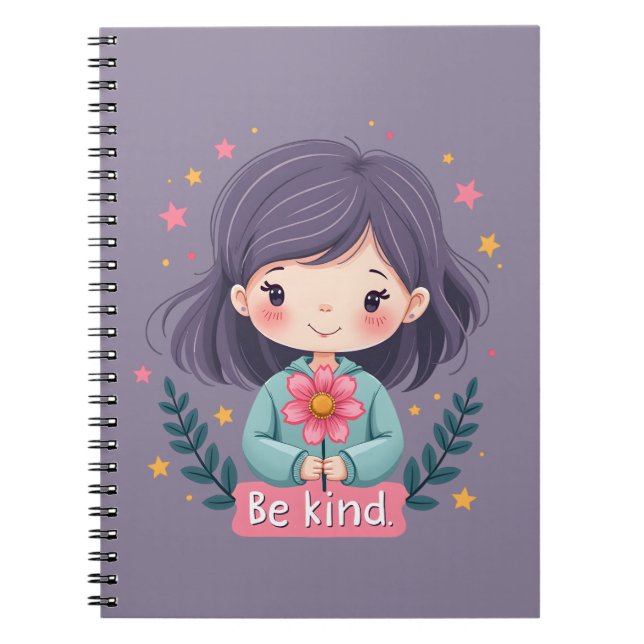 Bli cute Girl med Flower Positive Art Anteckningsbok (Framsidan)