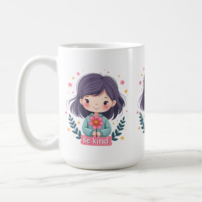 Bli cute Girl med Flower Positive Art Kaffemugg (Vänster)