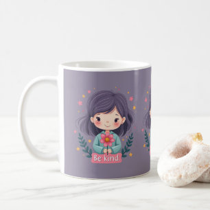 Bli cute Girl med Flower Positive Art Kaffemugg