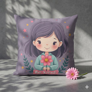 Bli cute Girl med Flower Positive Art Kudde