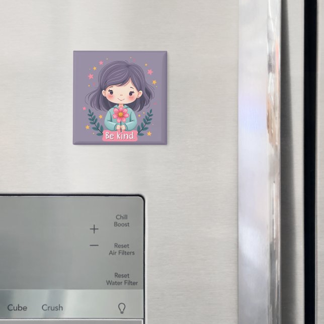 Bli cute Girl med Flower Positive Art Magnet (In Situ (Fridge))