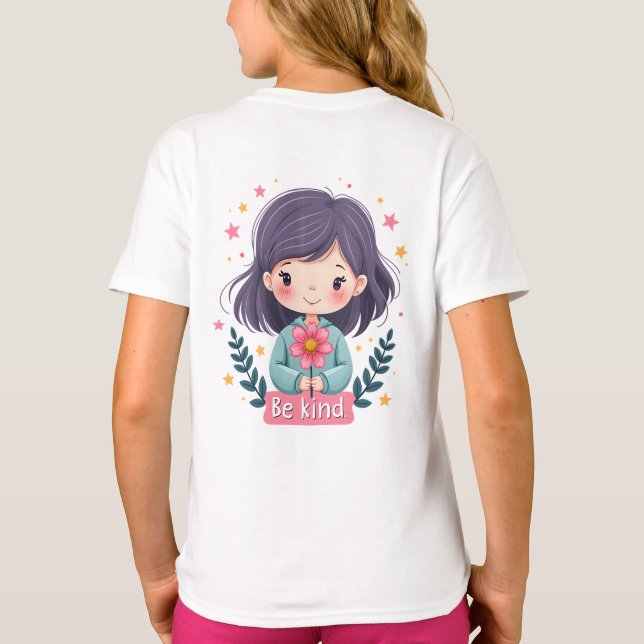 Bli cute Girl med Flower Positive Art T Shirt (Baksida)