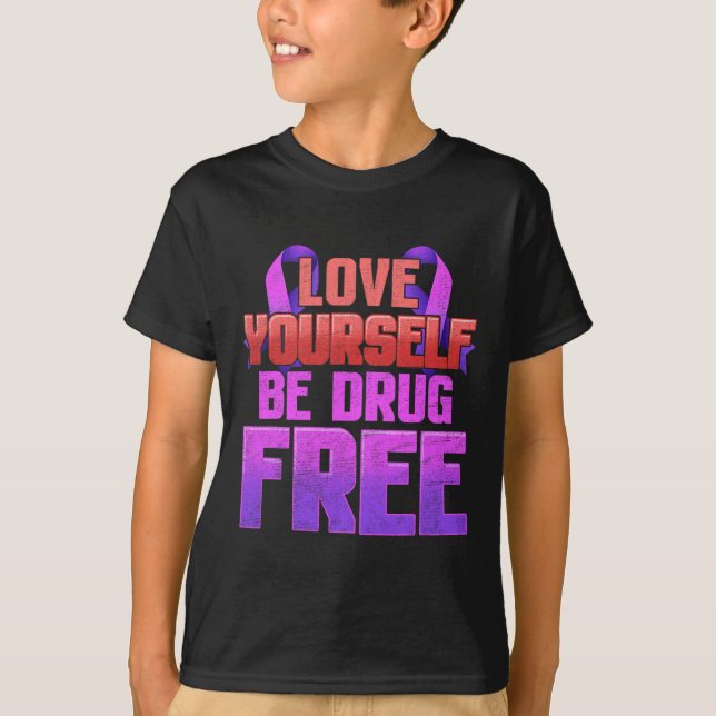 Bli drogfritt Kärlek Din egen Lila Ribbon T Shirt (Framsida)