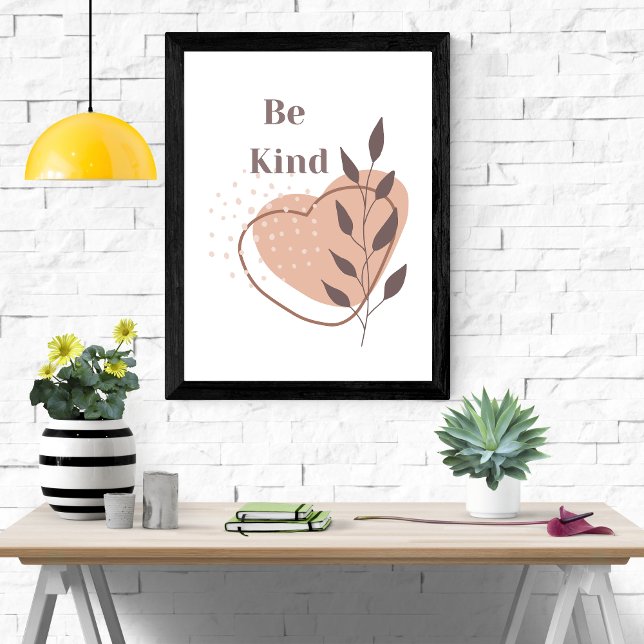 Bli en Boho Abstrakt Shapes Wall Art-citat Poster (Be KInd Inspirational Motivational Wall Art Poster with a Boho Vibe)