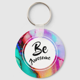 Bli Fantastisk Rosa och turkos Abstrakt Vattenfärg Nyckelring