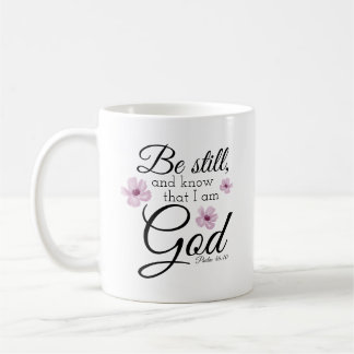 Bli fortfarande Psalm 46:10 Vattenfärgad Lila blom Kaffemugg