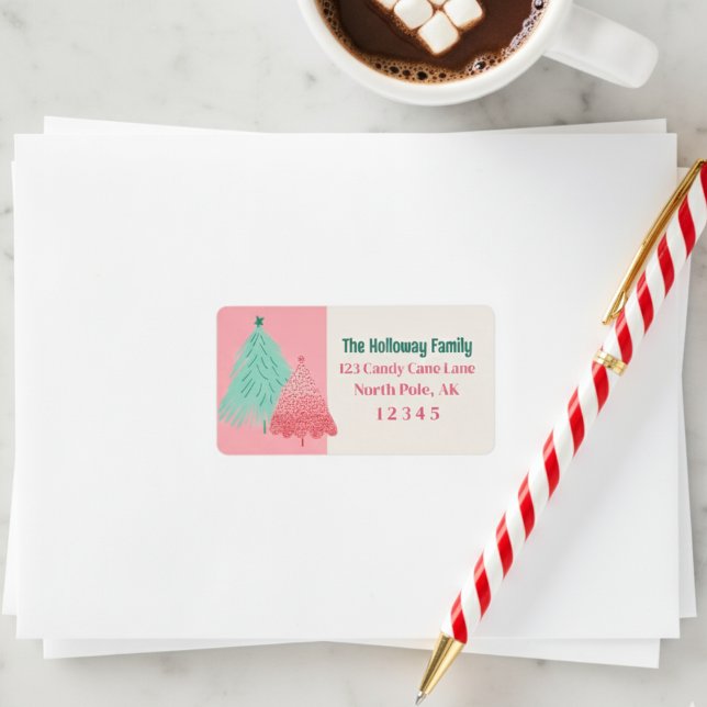 Bli glad Träd-foto med-skript med Rosa Adressetikett (Send cheer with this bold and playful holiday labels!)