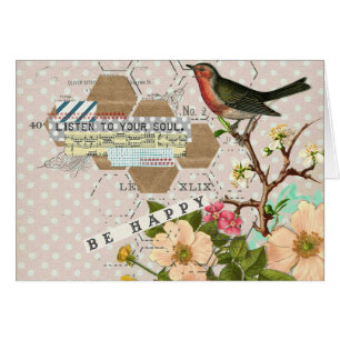 Bli Lycklig Digital Bird Collage Hälsningskort