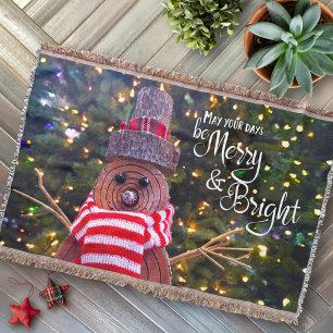 "Bli merry & Bright" Lycklig, Cute Rustic Log Snö Filt