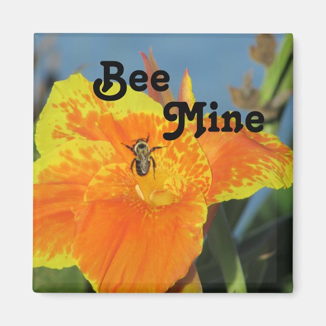 Bli min Bee Pun Bright Orange Flower Photo Blommig Magnet (Framsidan)