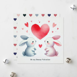 "Bli min Bunny Valentine" Watercolor Cute Bunnies Julkort