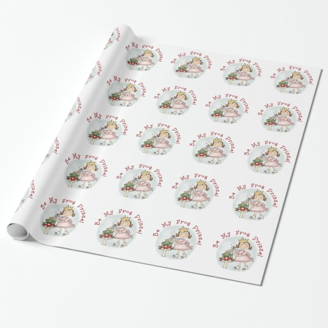 Bli min Papper från Frog Prince Valentine Gift Presentpapper (Utrullad)
