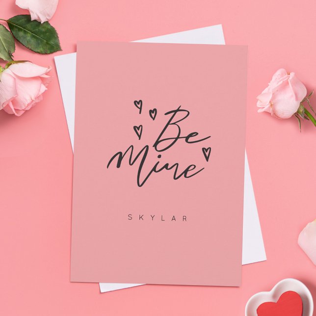 Bli min  Ro-moderna Kalligrafi Valentine Helgkort (Be Mine Blush Rose Modern Calligraphy Valentine Holiday Card)