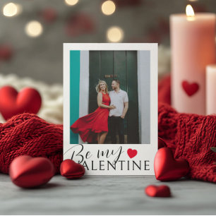 Bli min Valentine Black, vit, rött hjärta och foto Julkort