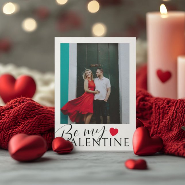 Bli min Valentine Black, vit, rött hjärta och foto Julkort (Skapare uppladdad)