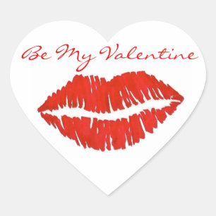 Bli min Valentine Red Lipstick Kiss Kärlek Lip-uts Hjärtformat Klistermärke