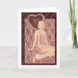 Bli Mine Valentine art deco (kvinna med röd klänni Helgkort