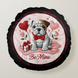 Bli Mine Valentine English Bulldog Round Pillow Rund Kudde