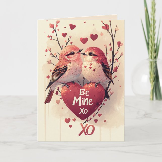 Bli mitt XoXo-Valentines med två Love birds Kort (Framsida)
