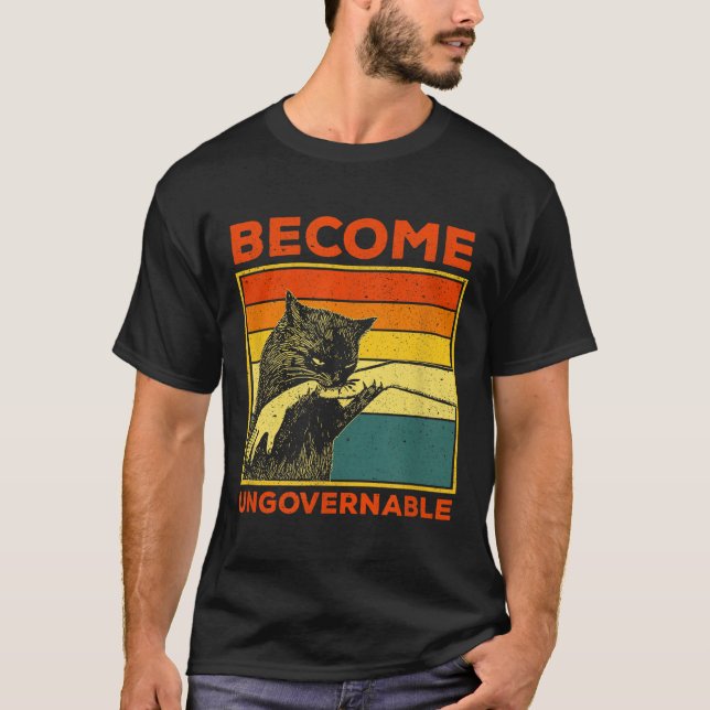 Bli oregerbar - svart katt, handfin t shirt (Framsida)