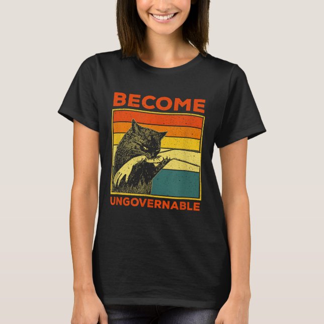 Bli oregerbar - svart katt, handfin t shirt (Framsida)