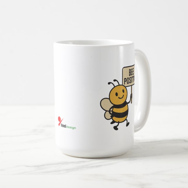 "Bli Positiv" Kaffe Mugg | Söt Humla Slogan (Framsida höger)