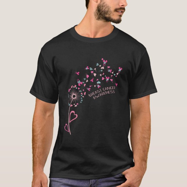 Bli "Ribbon Daisy Dandelion Breast Cancer Awa" T Shirt (Framsida)