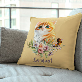 "Bli snäll", inspirerande Kitten Blommigt-design Kudde