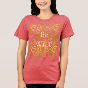 Bli Vild Guld Glam Leopard-utskrift T Shirt