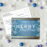 Blickande blå Frosty Winter Wonderland Jul Helg Vykort<br><div class="desc">Upplev magin i julhelgen med vårt julvykort. Kortet har en mousserande blå bakgrund som är försedd med delikat silver snöflingor och som skapar en vinterbergscen. Ord "God jul" är elegant skrivet i två olika moderna typsnitt i vitt, vilket tillför en smula sofistikering. Kortet är fullt anpassade, vilket gör att du...</div>