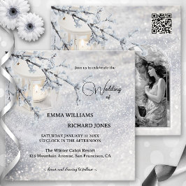 Blickande fotfoto för Snö Lantern Winter Wedding Inbjudningar