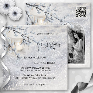 Blickande fotfoto för Snö Lantern Winter Wedding Inbjudningar
