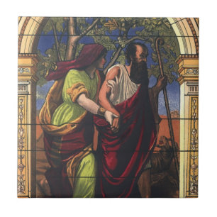 Blind Tobit och hustru Anna, Vintage Religion Kakelplatta