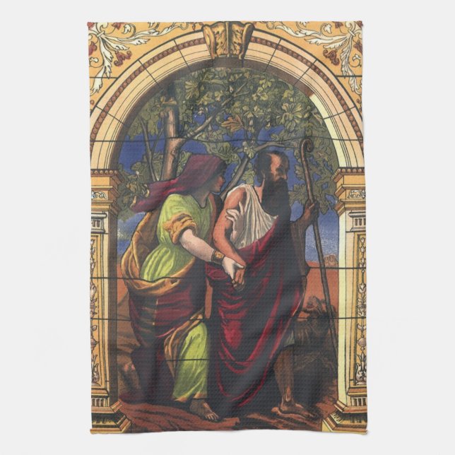 Blind Tobit och hustru Anna, Vintage Religion Kökshandduk (Vertikal)